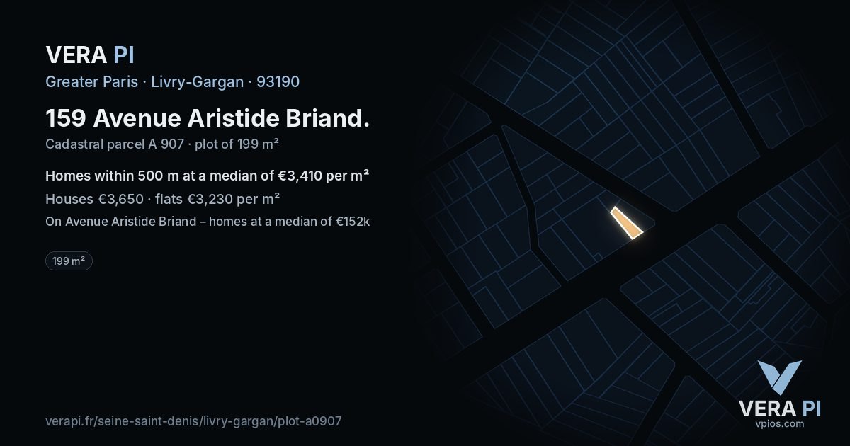 159 Avenue Aristide Briand, Livry-Gargan at night – the plot lit, the parcels around coloured by the prices near them