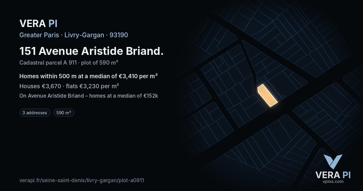 151 Avenue Aristide Briand, Livry-Gargan at night – the plot lit, the parcels around coloured by the prices near them