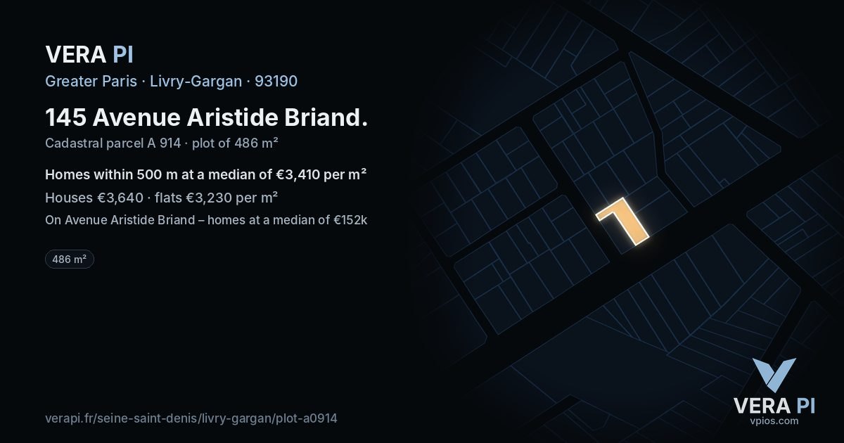 145 Avenue Aristide Briand, Livry-Gargan at night – the plot lit, the parcels around coloured by the prices near them
