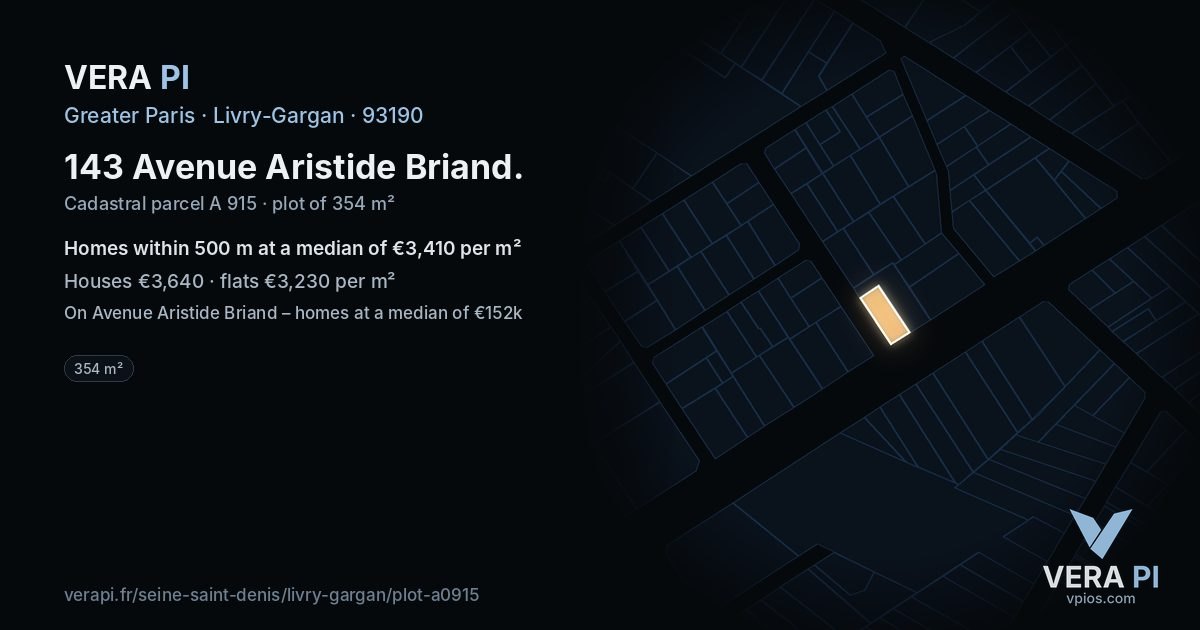 143 Avenue Aristide Briand, Livry-Gargan at night – the plot lit, the parcels around coloured by the prices near them