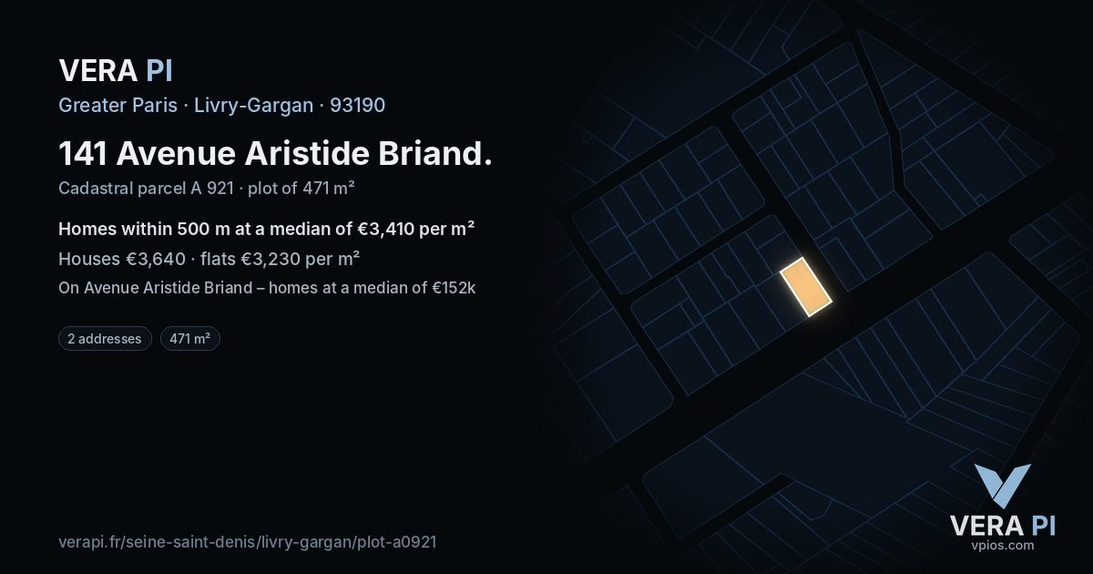 141 Avenue Aristide Briand, Livry-Gargan at night – the plot lit, the parcels around coloured by the prices near them