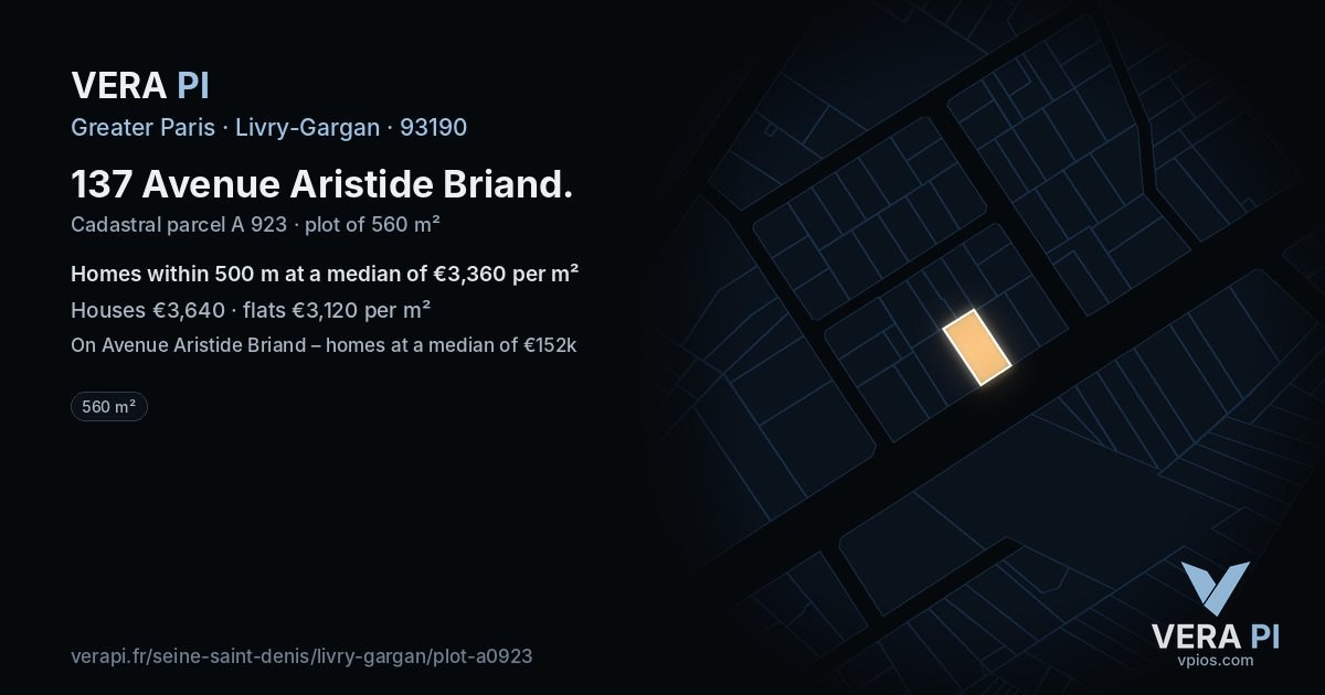 137 Avenue Aristide Briand, Livry-Gargan at night – the plot lit, the parcels around coloured by the prices near them