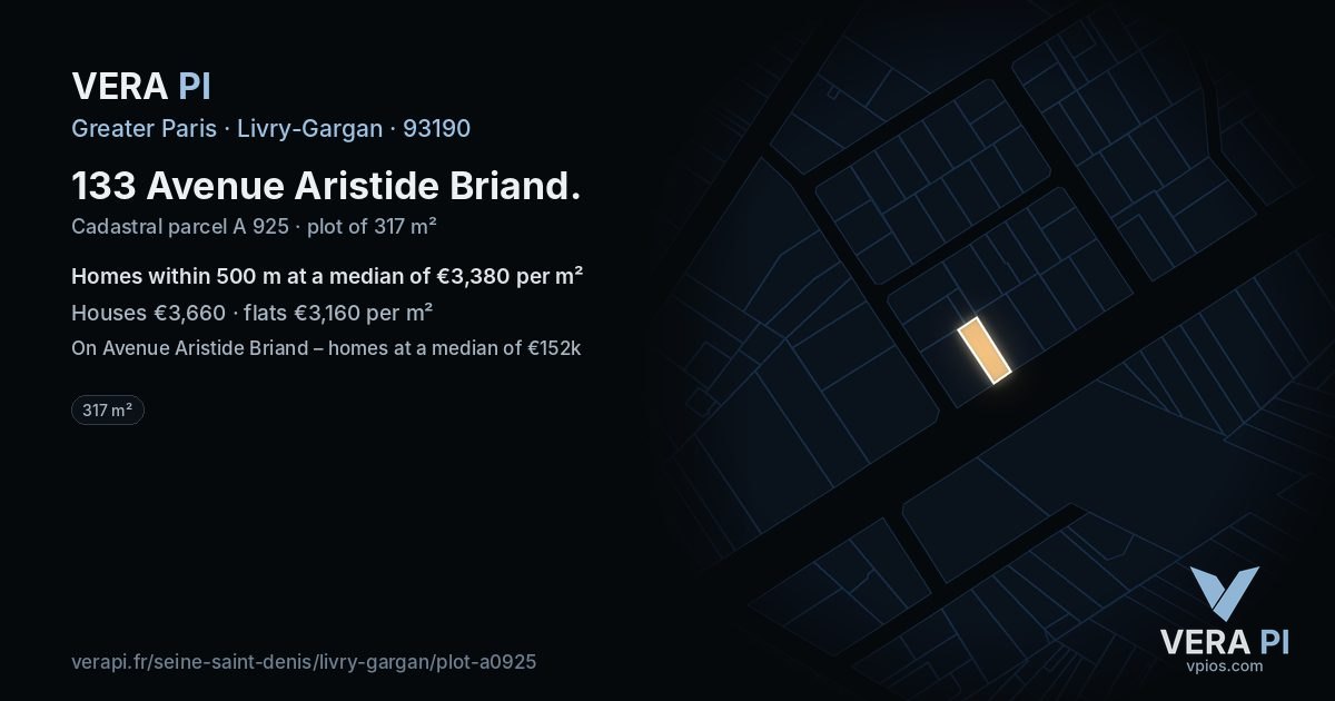 133 Avenue Aristide Briand, Livry-Gargan at night – the plot lit, the parcels around coloured by the prices near them