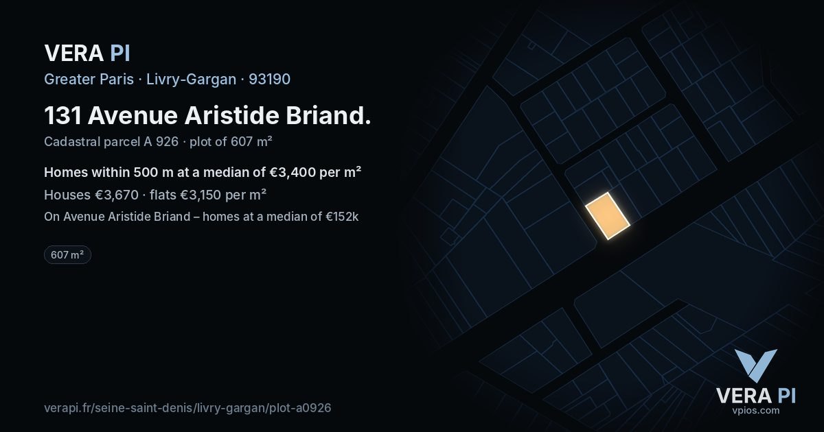 131 Avenue Aristide Briand, Livry-Gargan at night – the plot lit, the parcels around coloured by the prices near them