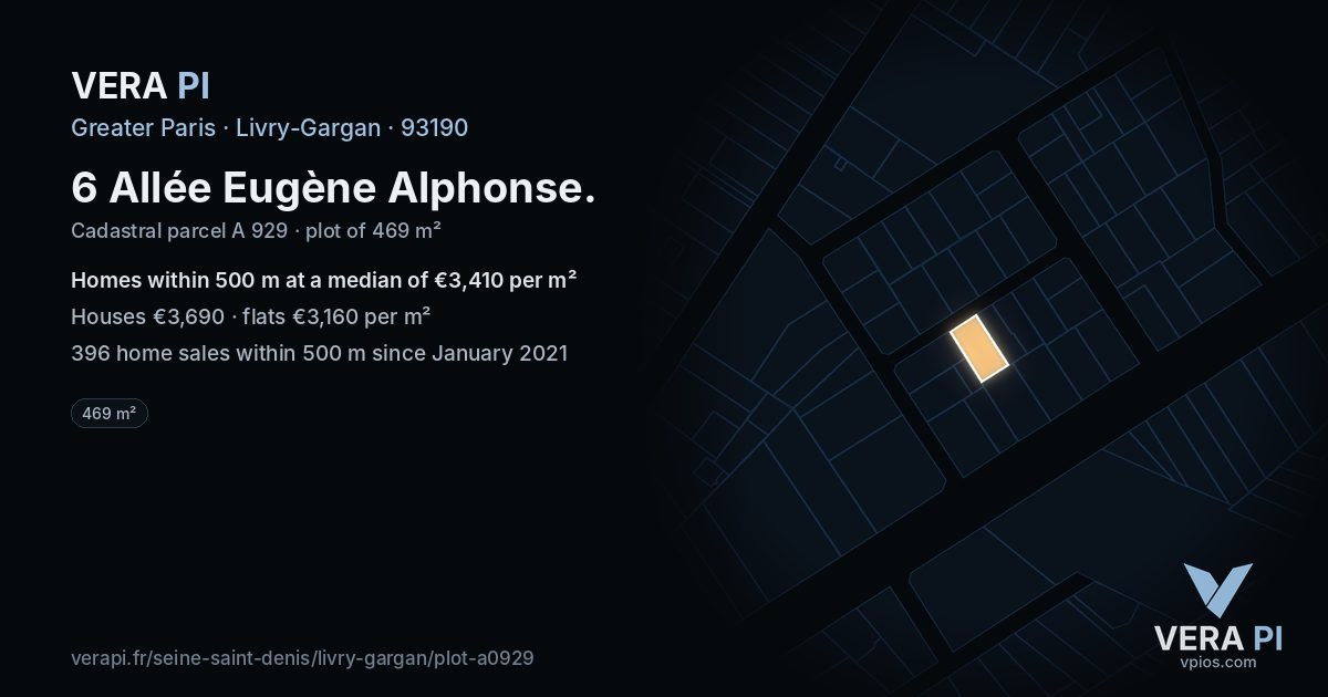 6 Allée Eugène Alphonse, Livry-Gargan at night – the plot lit, the parcels around coloured by the prices near them