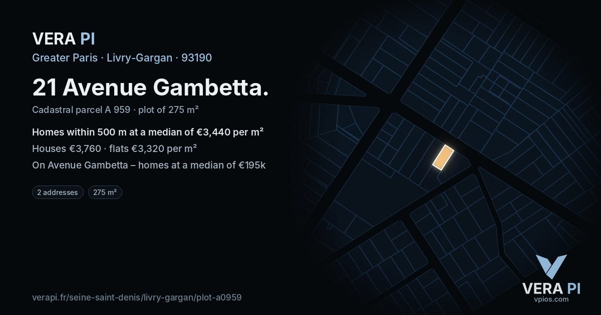 21 Avenue Gambetta, Livry-Gargan at night – the plot lit, the parcels around coloured by the prices near them