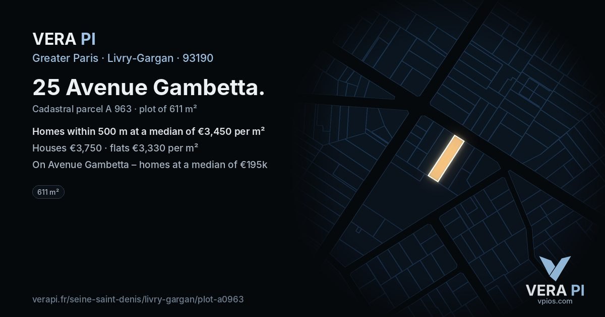 25 Avenue Gambetta, Livry-Gargan at night – the plot lit, the parcels around coloured by the prices near them