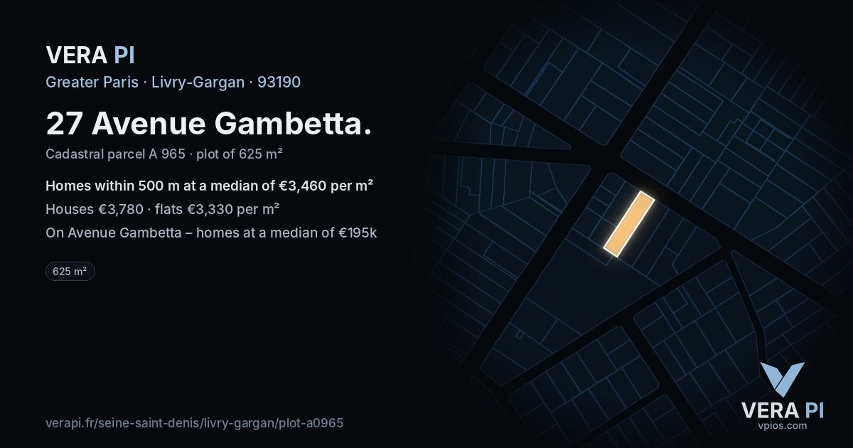 27 Avenue Gambetta, Livry-Gargan at night – the plot lit, the parcels around coloured by the prices near them