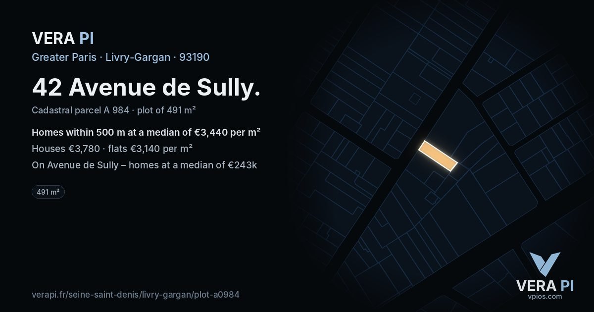 42 Avenue de Sully, Livry-Gargan at night – the plot lit, the parcels around coloured by the prices near them