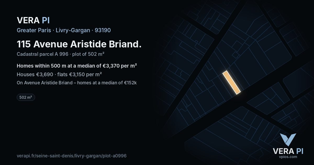 115 Avenue Aristide Briand, Livry-Gargan at night – the plot lit, the parcels around coloured by the prices near them