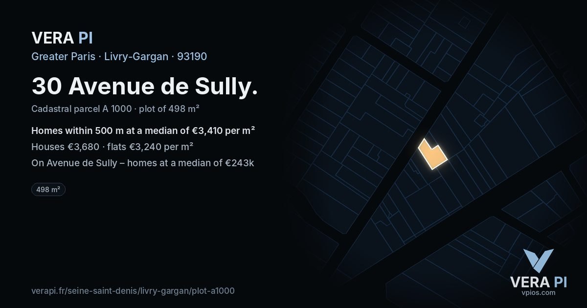 30 Avenue de Sully, Livry-Gargan at night – the plot lit, the parcels around coloured by the prices near them