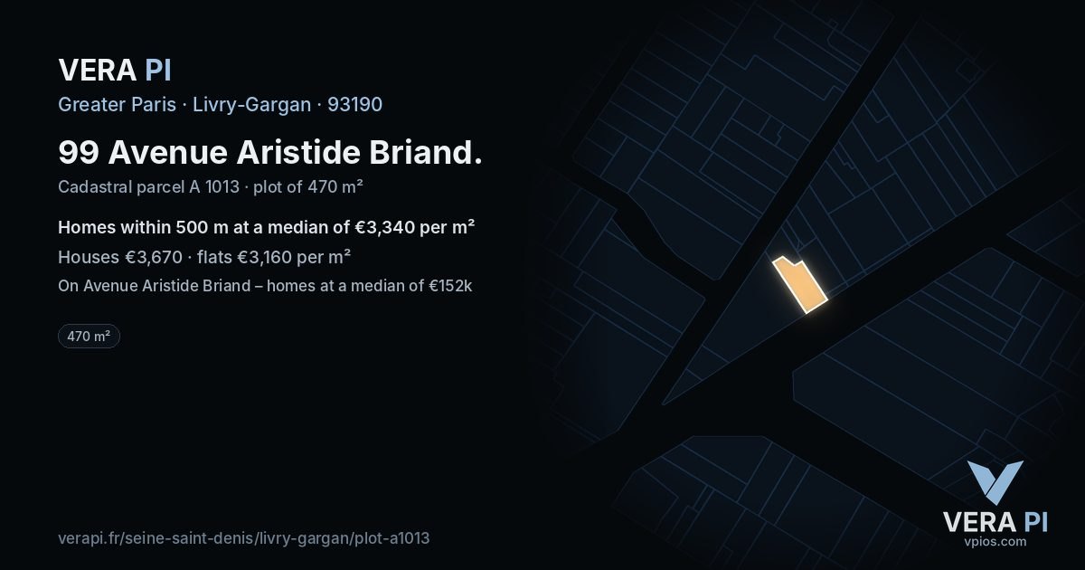 99 Avenue Aristide Briand, Livry-Gargan at night – the plot lit, the parcels around coloured by the prices near them