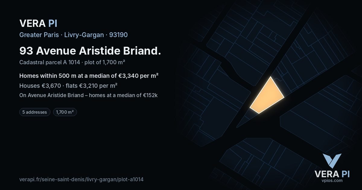 93 Avenue Aristide Briand, Livry-Gargan at night – the plot lit, the parcels around coloured by the prices near them