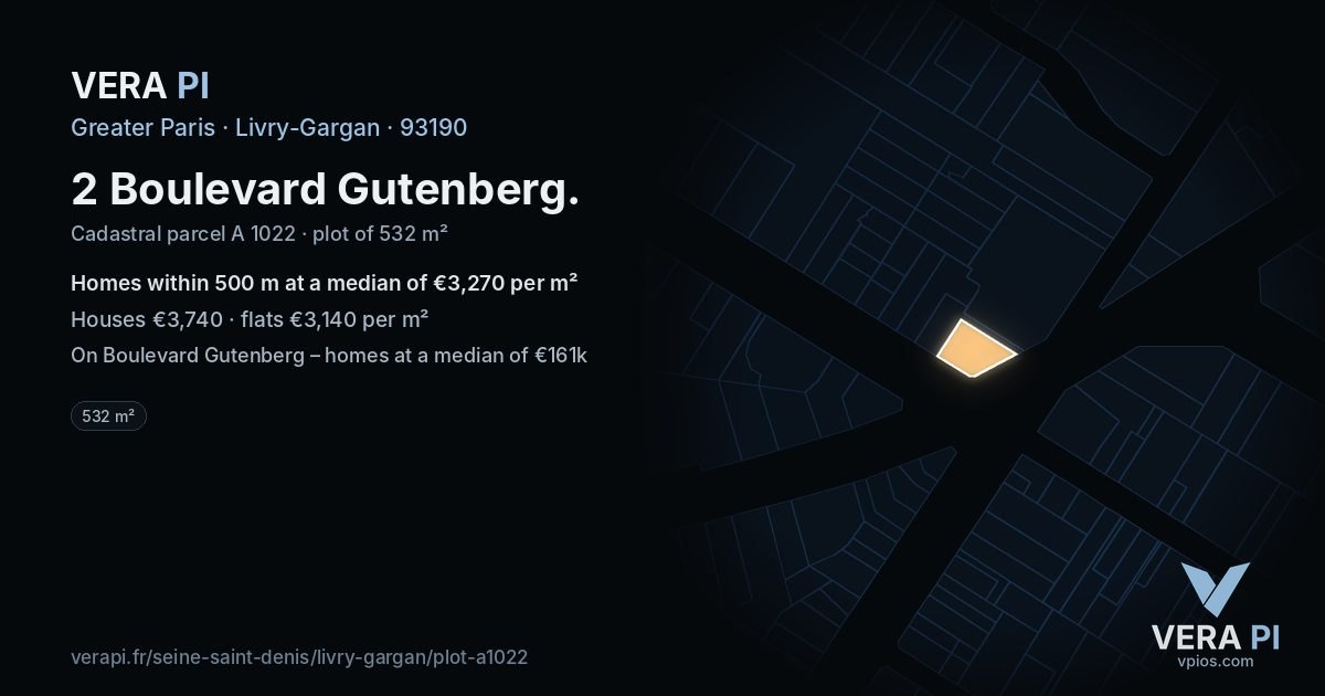 2 Boulevard Gutenberg, Livry-Gargan at night – the plot lit, the parcels around coloured by the prices near them