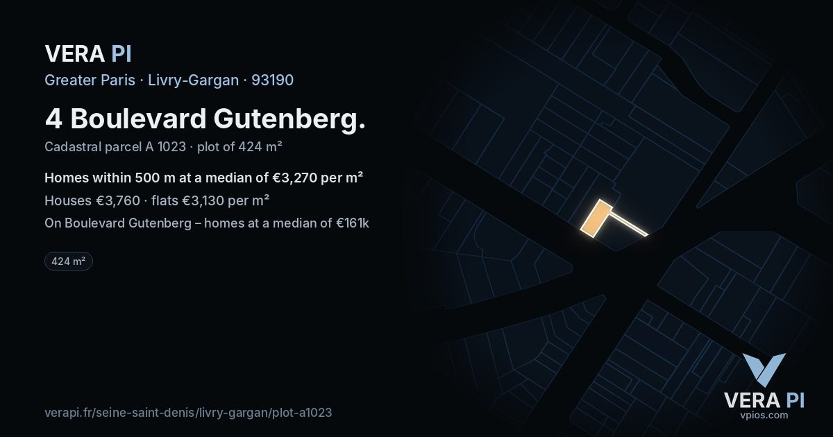 4 Boulevard Gutenberg, Livry-Gargan at night – the plot lit, the parcels around coloured by the prices near them