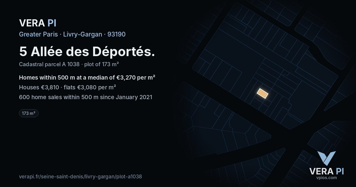 5 Allée des Déportés, Livry-Gargan at night – the plot lit, the parcels around coloured by the prices near them