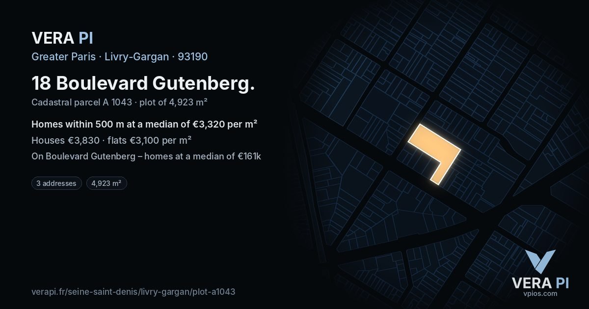 18 Boulevard Gutenberg, Livry-Gargan at night – the plot lit, the parcels around coloured by the prices near them