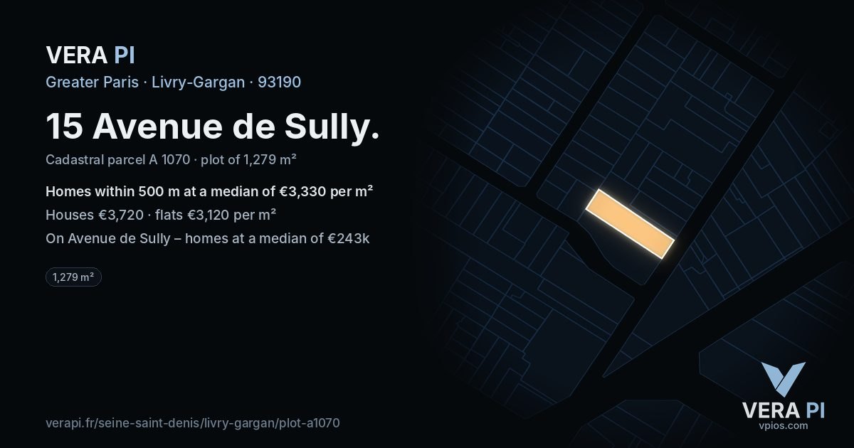 15 Avenue de Sully, Livry-Gargan at night – the plot lit, the parcels around coloured by the prices near them