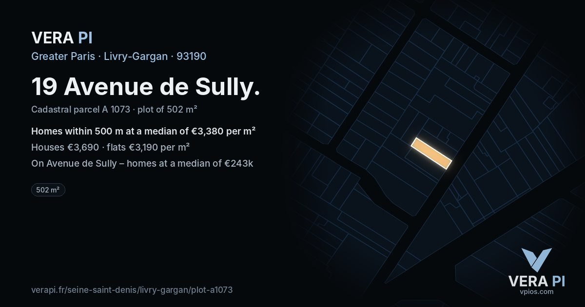 19 Avenue de Sully, Livry-Gargan at night – the plot lit, the parcels around coloured by the prices near them