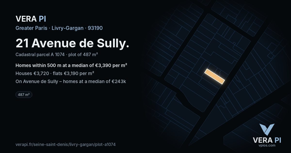 21 Avenue de Sully, Livry-Gargan at night – the plot lit, the parcels around coloured by the prices near them
