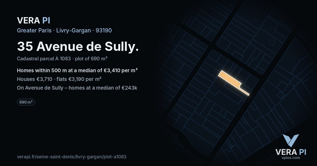 35 Avenue de Sully, Livry-Gargan at night – the plot lit, the parcels around coloured by the prices near them