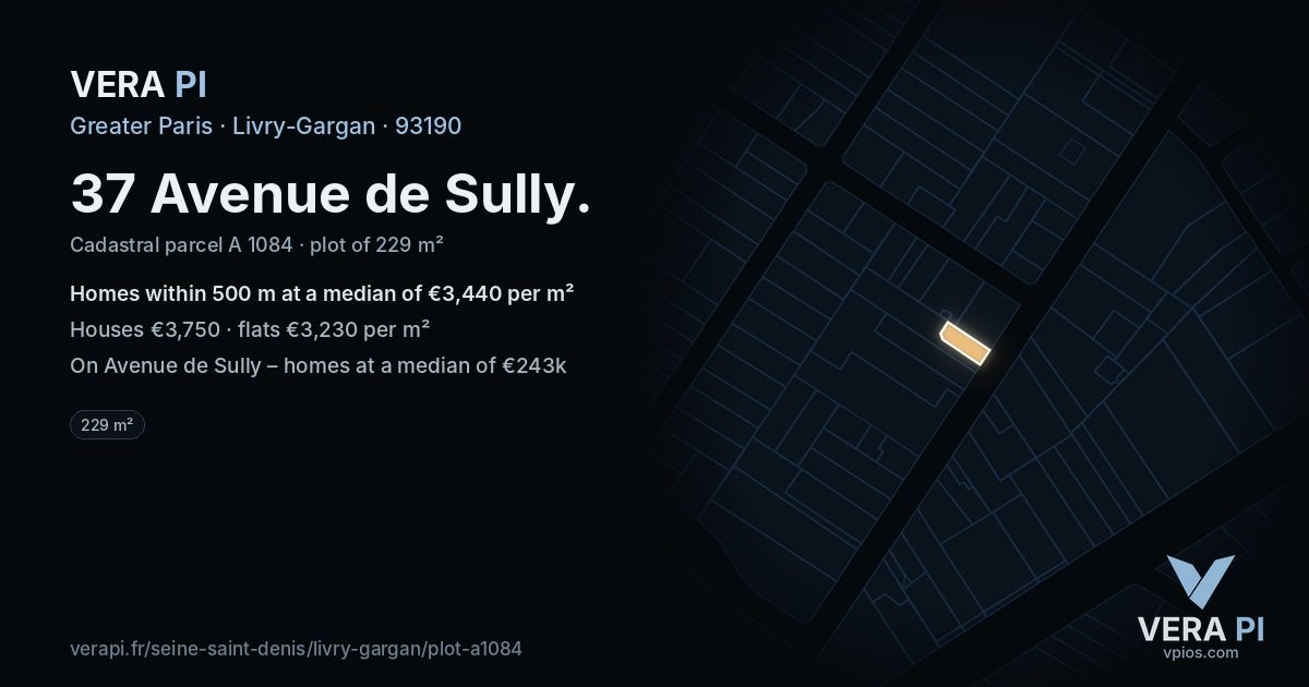 37 Avenue de Sully, Livry-Gargan at night – the plot lit, the parcels around coloured by the prices near them