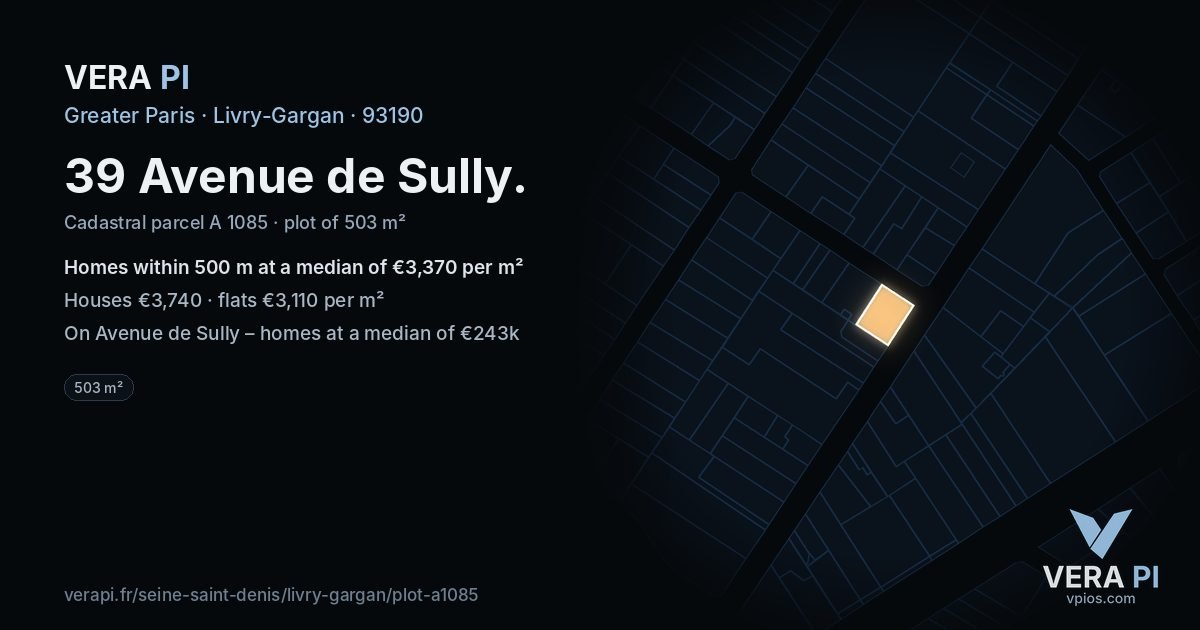 39 Avenue de Sully, Livry-Gargan at night – the plot lit, the parcels around coloured by the prices near them