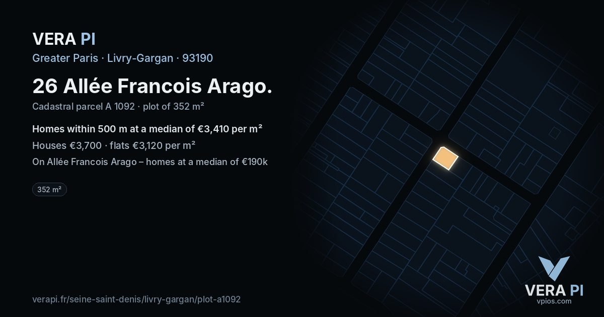 26 Allée Francois Arago, Livry-Gargan at night – the plot lit, the parcels around coloured by the prices near them