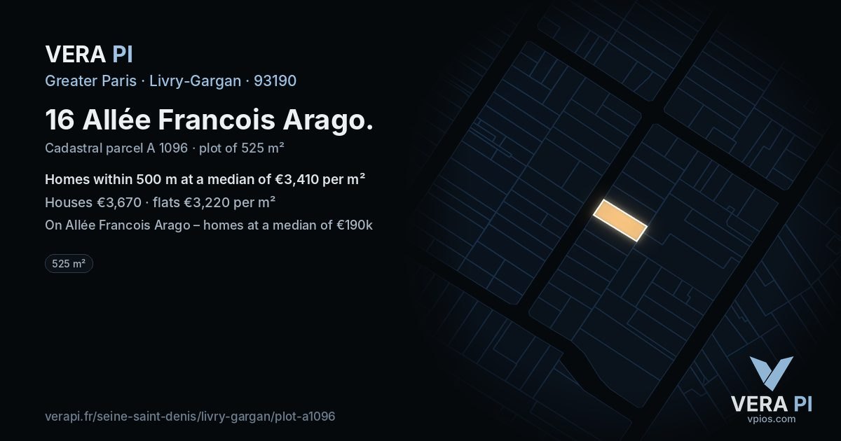 16 Allée Francois Arago, Livry-Gargan at night – the plot lit, the parcels around coloured by the prices near them