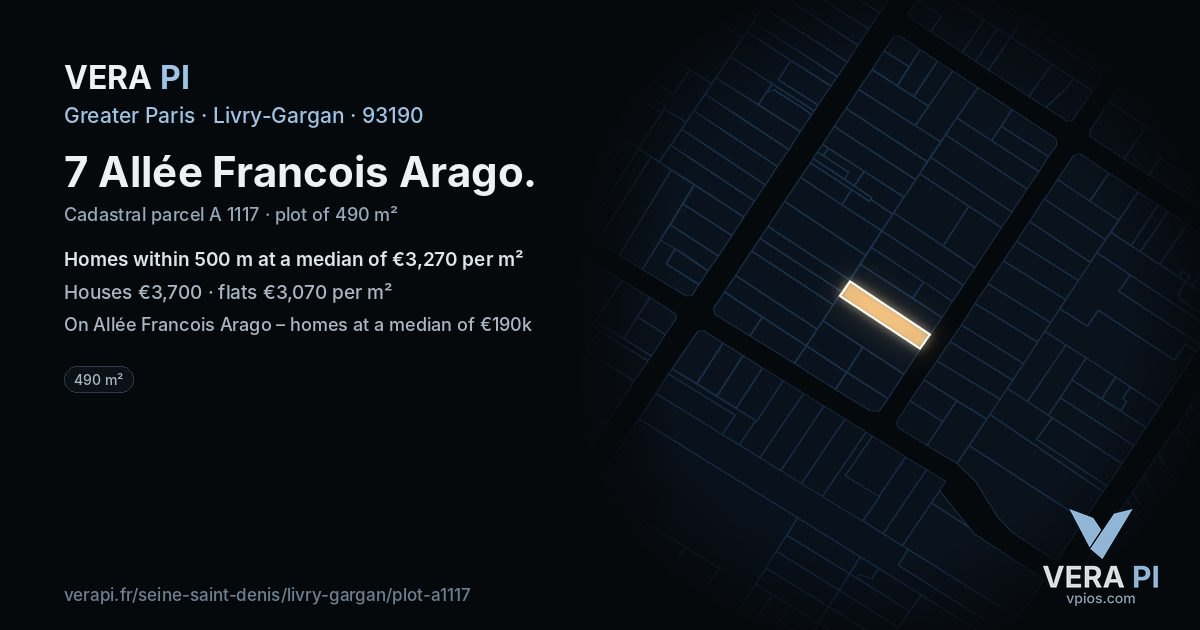 7 Allée Francois Arago, Livry-Gargan at night – the plot lit, the parcels around coloured by the prices near them