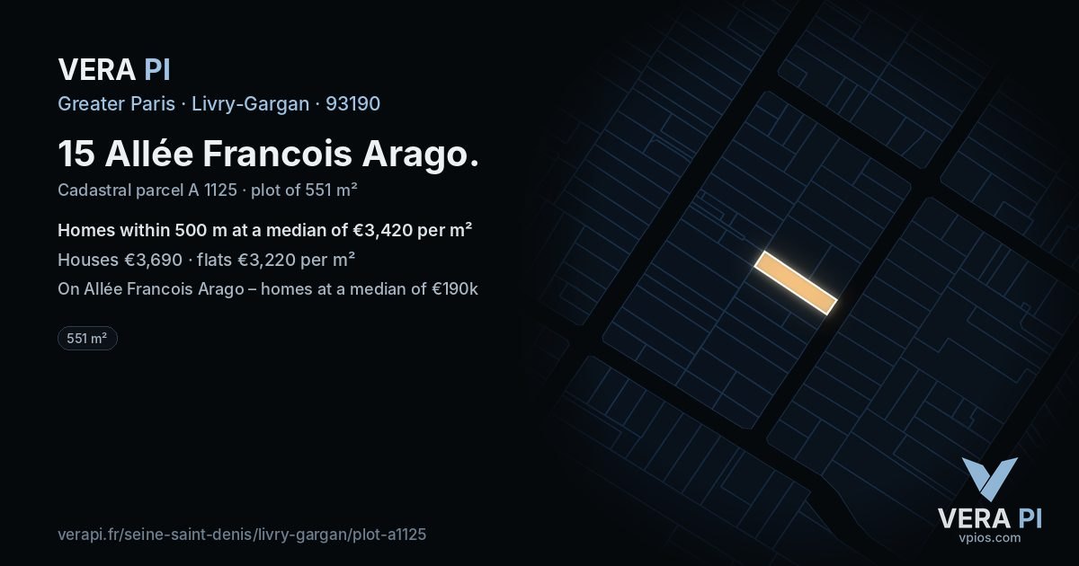 15 Allée Francois Arago, Livry-Gargan at night – the plot lit, the parcels around coloured by the prices near them