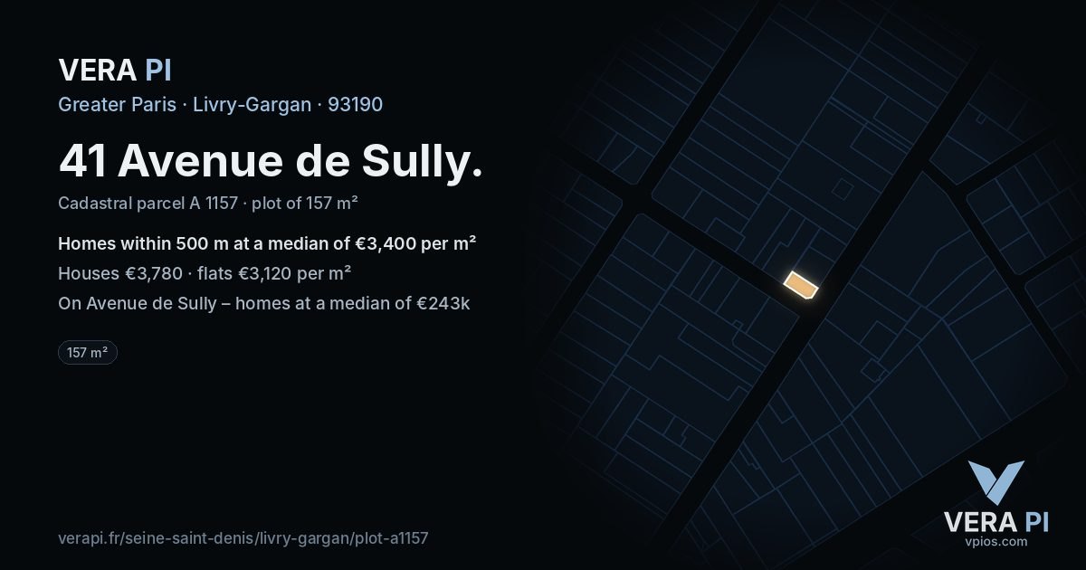 41 Avenue de Sully, Livry-Gargan at night – the plot lit, the parcels around coloured by the prices near them