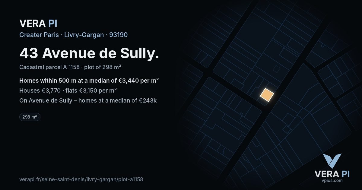 43 Avenue de Sully, Livry-Gargan at night – the plot lit, the parcels around coloured by the prices near them