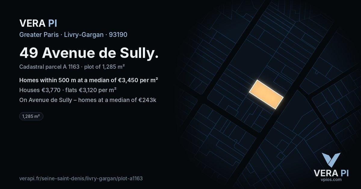 49 Avenue de Sully, Livry-Gargan at night – the plot lit, the parcels around coloured by the prices near them