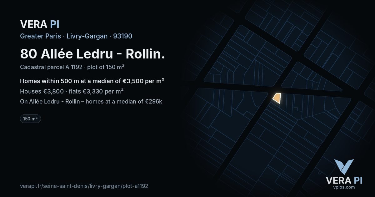 80 Allée Ledru - Rollin, Livry-Gargan at night – the plot lit, the parcels around coloured by the prices near them