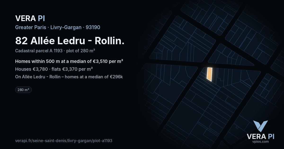 82 Allée Ledru - Rollin, Livry-Gargan at night – the plot lit, the parcels around coloured by the prices near them