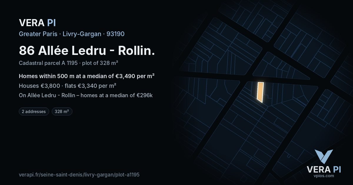 86 Allée Ledru - Rollin, Livry-Gargan at night – the plot lit, the parcels around coloured by the prices near them