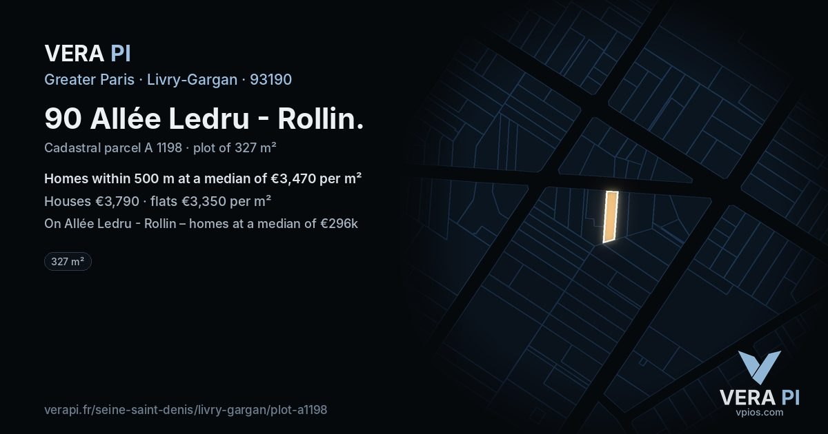 90 Allée Ledru - Rollin, Livry-Gargan at night – the plot lit, the parcels around coloured by the prices near them