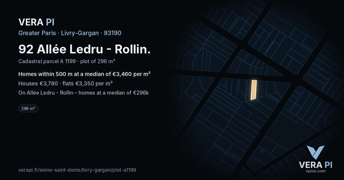 92 Allée Ledru - Rollin, Livry-Gargan at night – the plot lit, the parcels around coloured by the prices near them