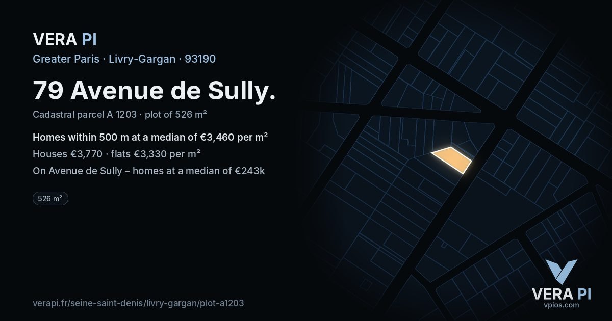 79 Avenue de Sully, Livry-Gargan at night – the plot lit, the parcels around coloured by the prices near them