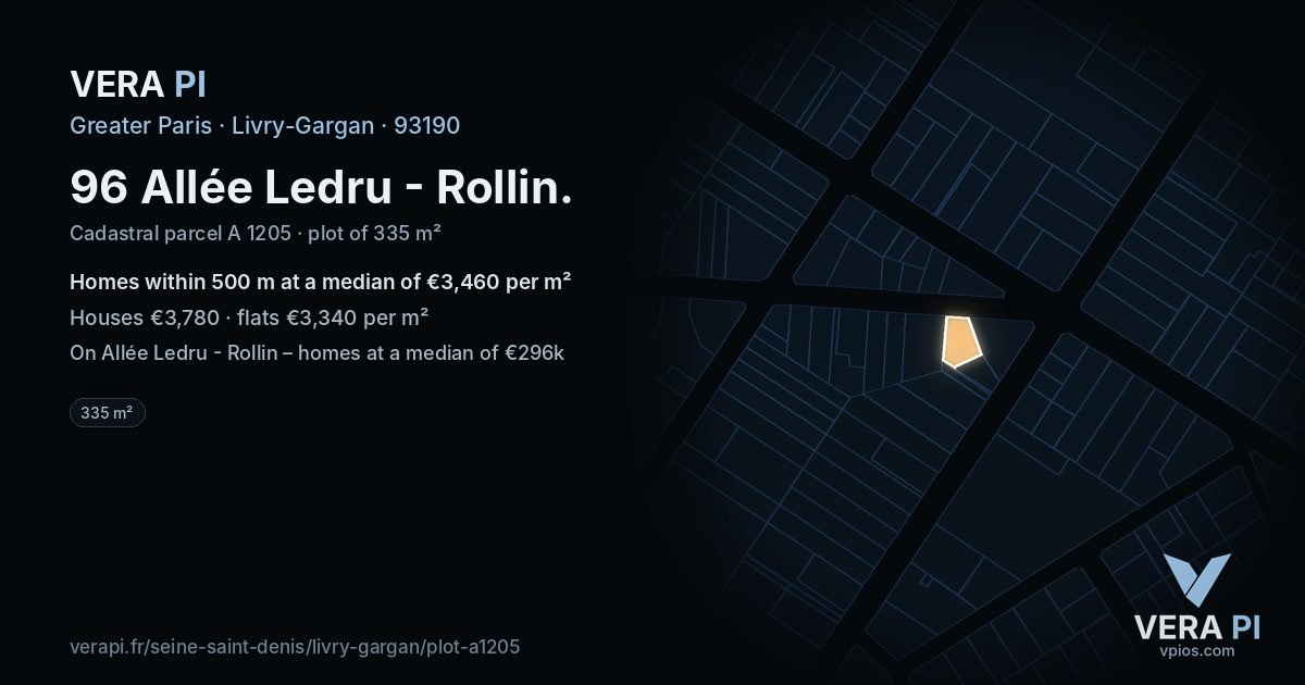 96 Allée Ledru - Rollin, Livry-Gargan at night – the plot lit, the parcels around coloured by the prices near them