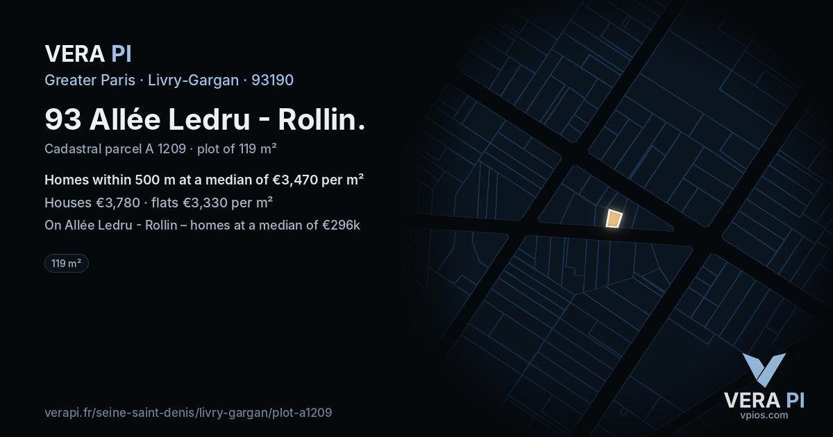 93 Allée Ledru - Rollin, Livry-Gargan at night – the plot lit, the parcels around coloured by the prices near them