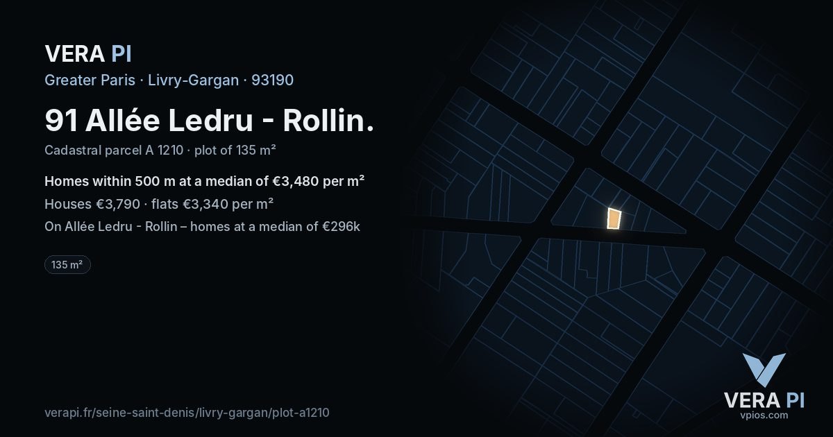 91 Allée Ledru - Rollin, Livry-Gargan at night – the plot lit, the parcels around coloured by the prices near them