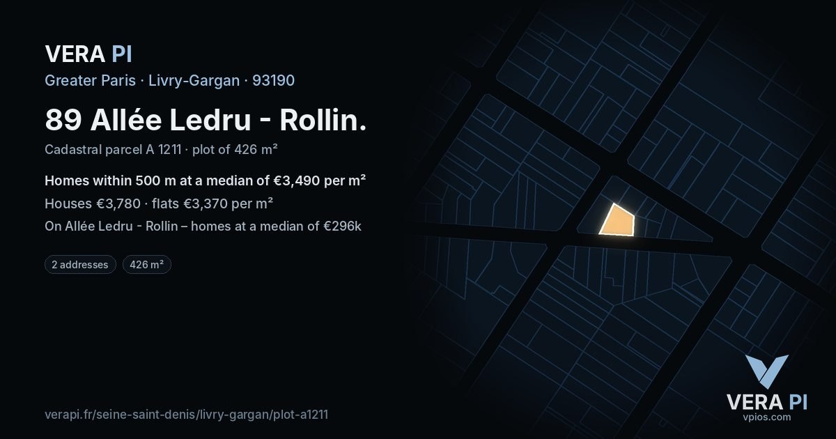 89 Allée Ledru - Rollin, Livry-Gargan at night – the plot lit, the parcels around coloured by the prices near them
