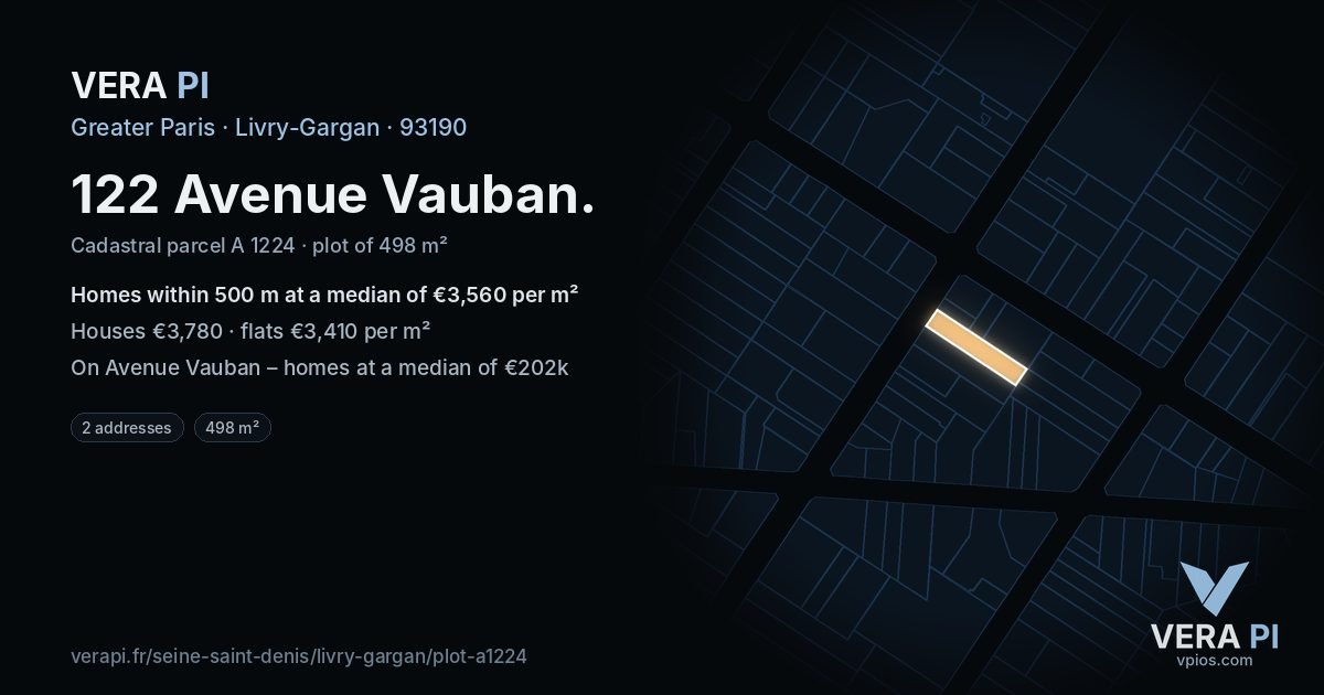 122 Avenue Vauban, Livry-Gargan at night – the plot lit, the parcels around coloured by the prices near them
