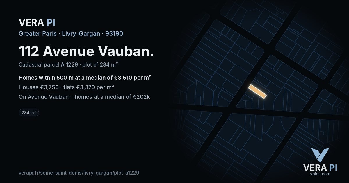 112 Avenue Vauban, Livry-Gargan at night – the plot lit, the parcels around coloured by the prices near them