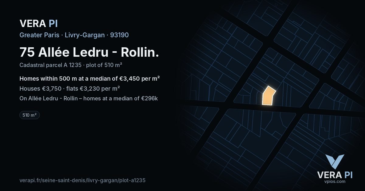 75 Allée Ledru - Rollin, Livry-Gargan at night – the plot lit, the parcels around coloured by the prices near them