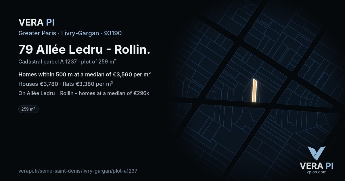 79 Allée Ledru - Rollin, Livry-Gargan at night – the plot lit, the parcels around coloured by the prices near them