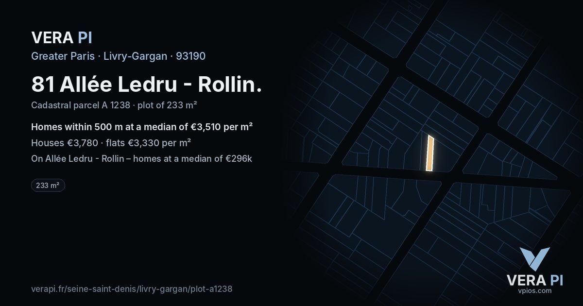 81 Allée Ledru - Rollin, Livry-Gargan at night – the plot lit, the parcels around coloured by the prices near them