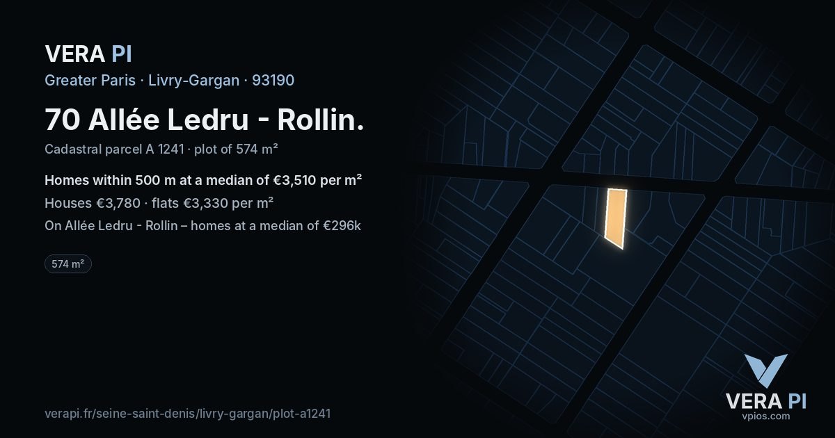 70 Allée Ledru - Rollin, Livry-Gargan at night – the plot lit, the parcels around coloured by the prices near them